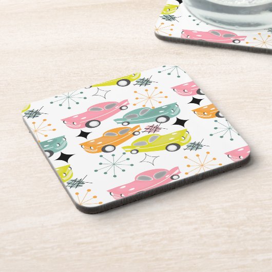 Retro Cars Atomic Starburst Modern mediane eeuw Bier Onderzetter (Linkerzijde)