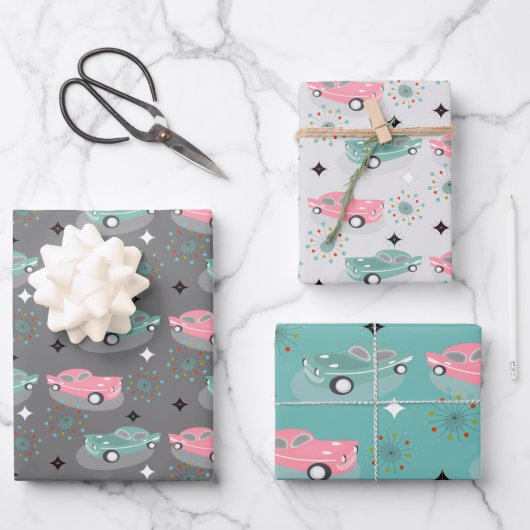 Retro Cars Atomic Starburst Modern midden centur Inpakpapier Vel (Voorkant)