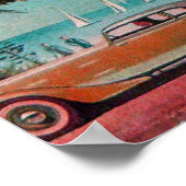 RETRO CARS, blauw groen roze rood Poster (Hoek)