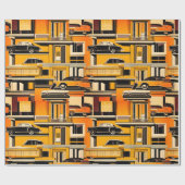 Retro Cars geometrische mosterd midden eeuw Cadeaupapier (Vlak)
