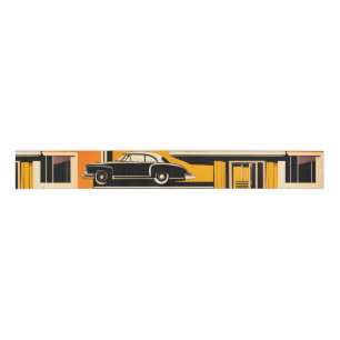 Retro Cars geometrische mosterd midden eeuw Grosgrain Lint