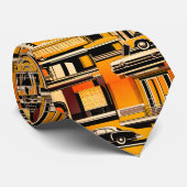 Retro Cars geometrische mosterd midden eeuw Stropdas (Opgerold)