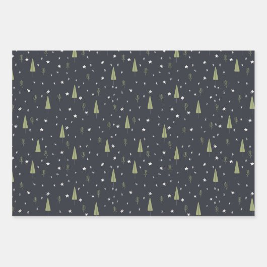 Retro Cars KerstWoodland Trees grijs Black  Inpakpapier Vel (Voorkant 2)