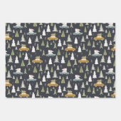 Retro Cars KerstWoodland Trees grijs Black  Inpakpapier Vel (Voorkant)