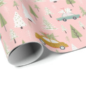 Retro Cars Pink-kerstboombos Cadeaupapier (Rol Hoek)
