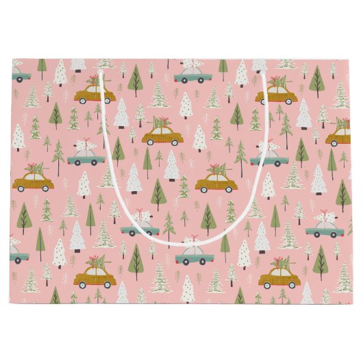 Retro Cars Pink-kerstboombos Groot Cadeauzakje (Voorkant)