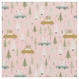 Retro Cars roze kerstboombomen Stof