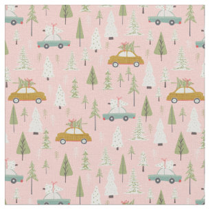 Retro Cars roze kerstboombomen Stof
