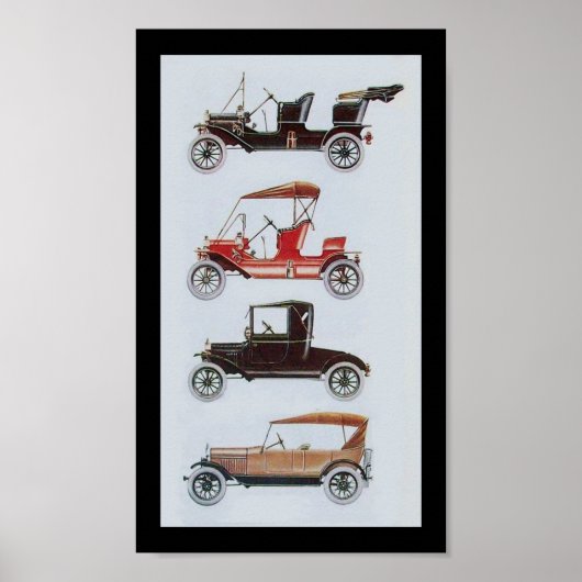RETRO CARS, zwart wit rood Poster (Voorkant)