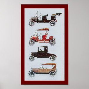 RETRO CARS, zwart wit rood Poster