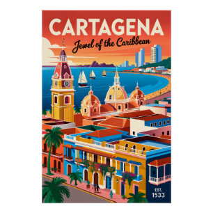 Retro Cartagena Colombia Vintage Reis Muur Kunst Perfect Poster