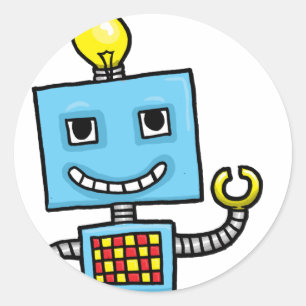Retro cartoon blauw robot ronde sticker
