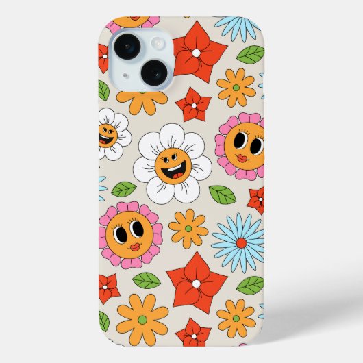 Retro Cartoon Bloemen Whimsisch Gelukkig Plezierig Case-Mate iPhone Case (Achterkant)