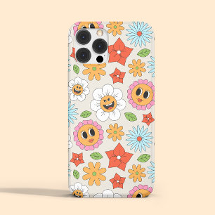 Retro Cartoon Bloemen Whimsisch Gelukkig Plezierig iPhone 15 Pro Max Hoesje