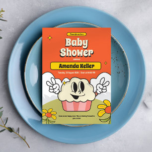 Retro Cartoon Cake Baby shower Uitnodiging