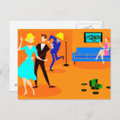 Retro Cartoon Cocktail Party Briefkaart (Voorkant / Achterkant)