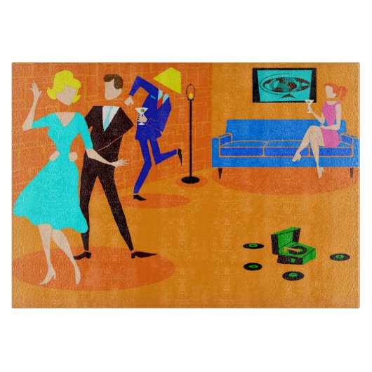 Retro Cartoon Cocktail Party Cutting Board Snijplank (Voorkant)