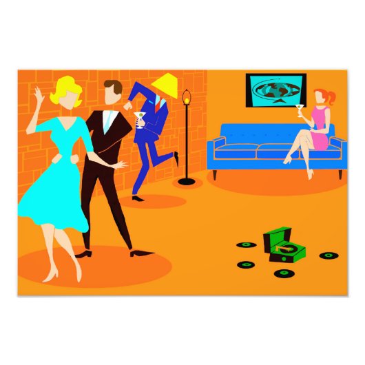 Retro Cartoon Cocktail Party Fotouitbreiding Foto Afdruk (Voorkant)