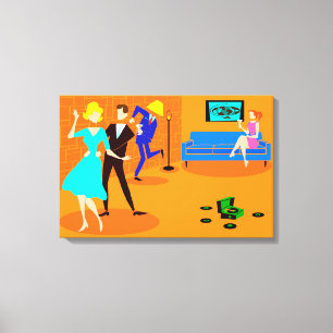 Retro Cartoon Cocktail Party Stretted Canvas Afdruk