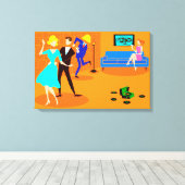 Retro Cartoon Cocktail Party Uitgerekt Canvas (Insitu (Houten vloer))