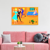 Retro Cartoon Cocktail Party Uitgerekt Canvas (Insitu (Woonkamer))