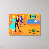 Retro Cartoon Cocktail Party Uitgerekt Canvas