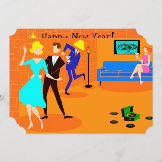 Retro Cartoon Cocktail Party-uitnodigingen Kaart (Voorkant / Achterkant)