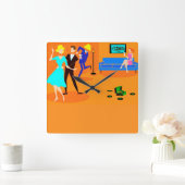 Retro Cartoon Cocktail Party Wall Clock Vierkante Klok (Huis)