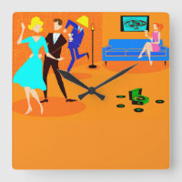 Retro Cartoon Cocktail Party Wall Clock