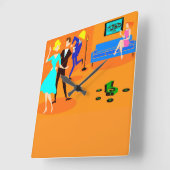 Retro Cartoon Cocktail Party Wall Clock Vierkante Klok (Hoek)