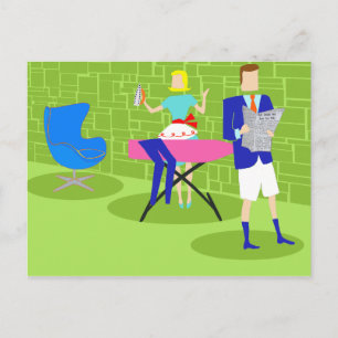 Retro Cartoon Couple bij Home Briefkaart