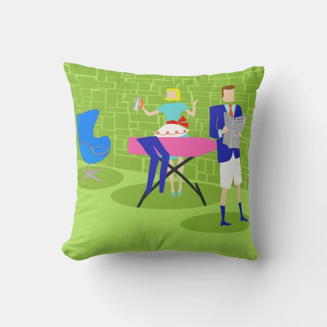 Retro Cartoon Couple bij Home Sierkussen (Voorkant)