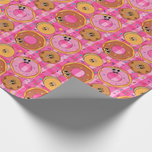 Retro Cartoon Donuts en snoep Cadeaupapier (Hoek)