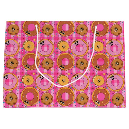 Retro Cartoon Donuts en Snoepjes Groot Cadeauzakje (Voorkant)