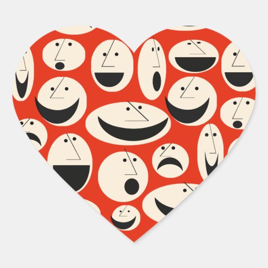 Retro Cartoon Faces Pattern Heart Stickers (Voorkant)