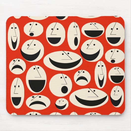 Retro Cartoon Faces Pattern Mousepad Muismat (Voorkant)