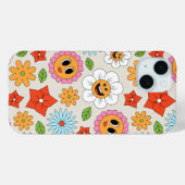 Retro Cartoon Flowers Whimsical Happy Fun Case-Mate iPhone Case (Achterkant (horizontaal))
