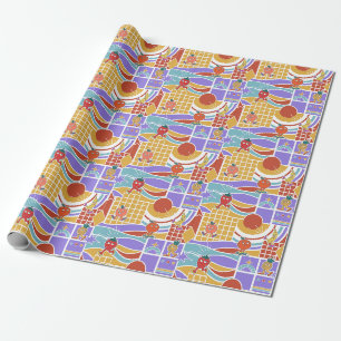 Retro Cartoon Fruit Geometrisch Patroon Cadeaupapier