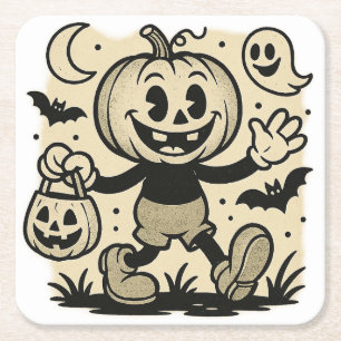 Retro cartoon-geïnspireerde pompoen Halloween coas Kartonnen Onderzetters