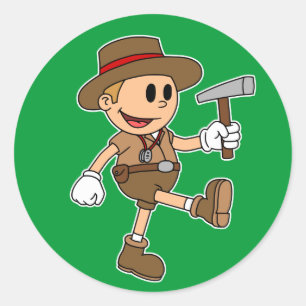 Retro Cartoon Geoloog (kleur) Ronde Sticker