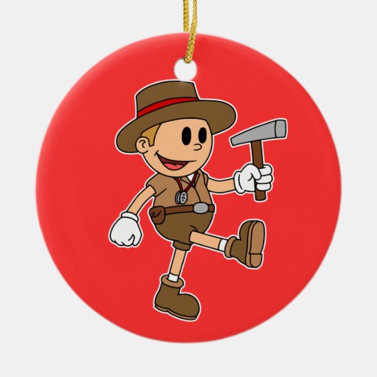 Retro Cartoon Geoloog (Voeg Jouw naam toe) Keramisch Ornament (Voorkant)