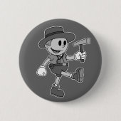 Retro Cartoon Geoloog (Zwart en Wit) Ronde Button 5,7 Cm (Voorkant)