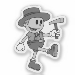 Retro Cartoon Geoloog (zwart en wit) Vinyl Sticker