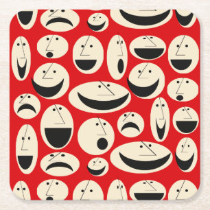 Retro Cartoon Gezichten Patroon Hard Papier Onderz Kartonnen Onderzetters