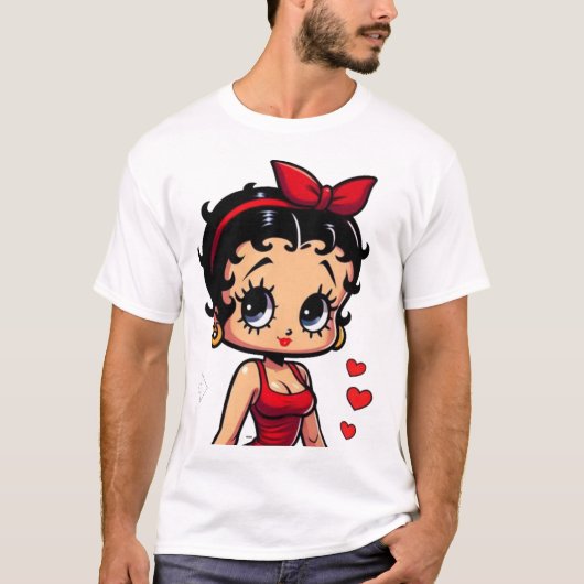 Retro Cartoon Girl in Red Dress T-shirt (Voorkant)