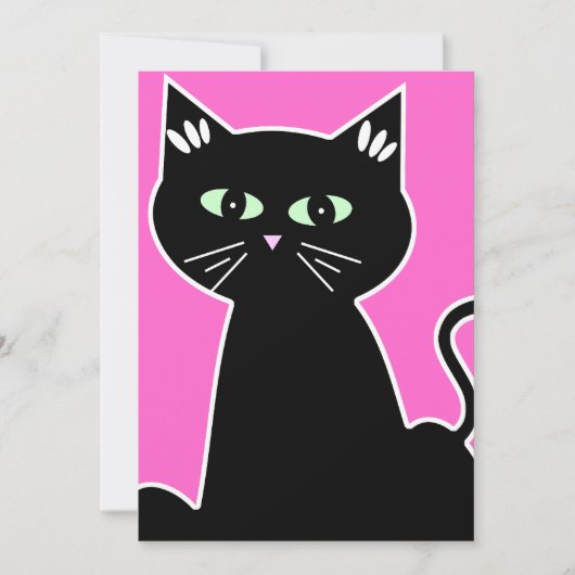 Retro Cartoon Groene Ogen Kat Feest Kaart (Voorkant)