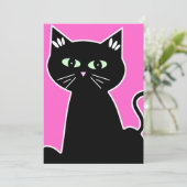 Retro Cartoon Groene Ogen Kat Feest Kaart (Staand voorkant)