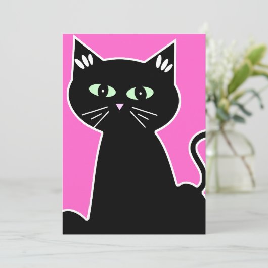 Retro Cartoon Groene Ogen Kat Feest Kaart (Staand voorkant)