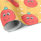 Retro cartoon kerst wereldbol smiley karakter cadeaupapier (Rol Hoek)