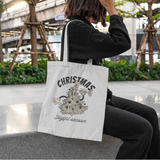 Retro Cartoon kerstboom Tote Bag
